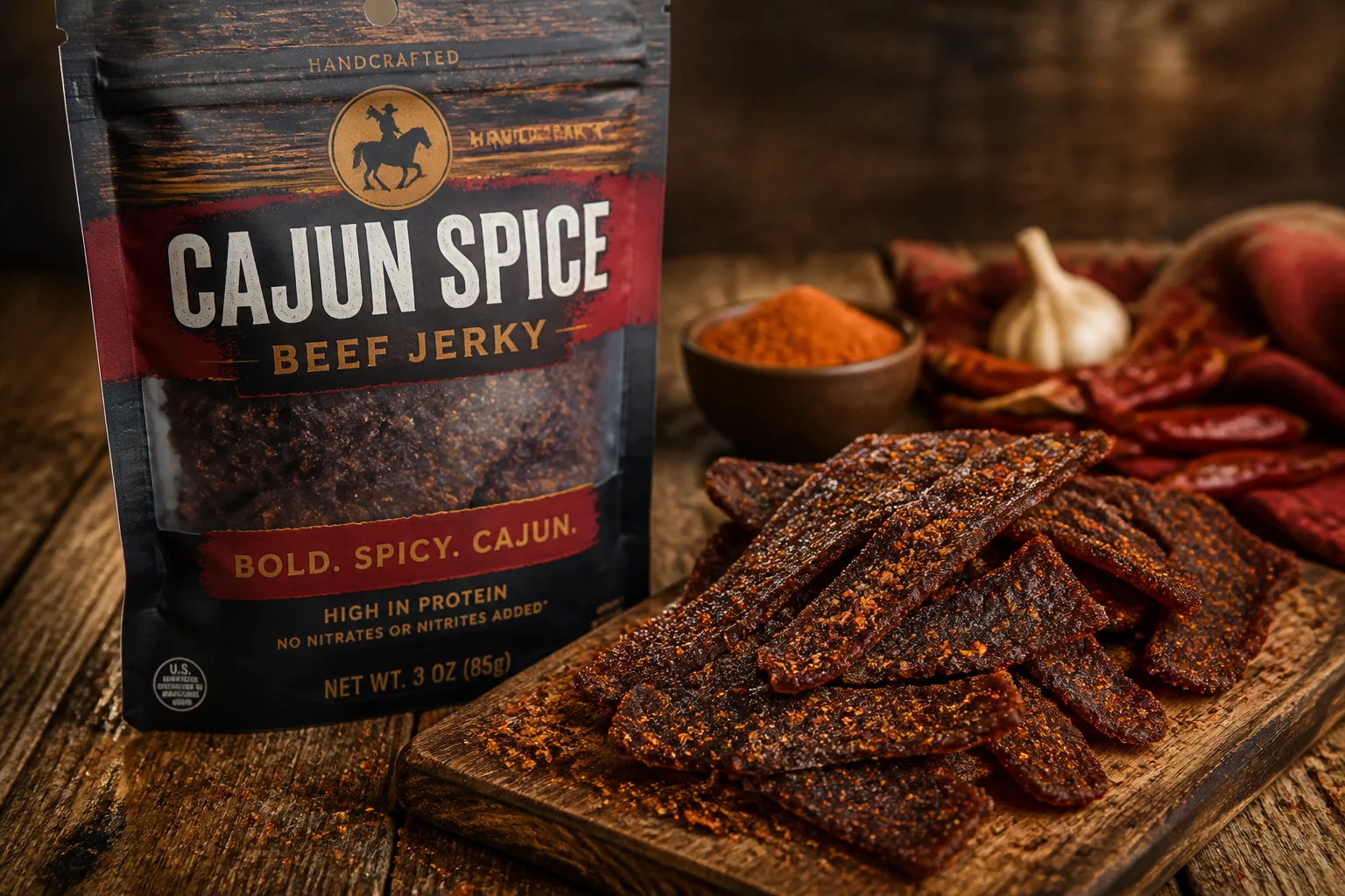 Cajun Spice Jerky seasoned with Louisiana bayou spices