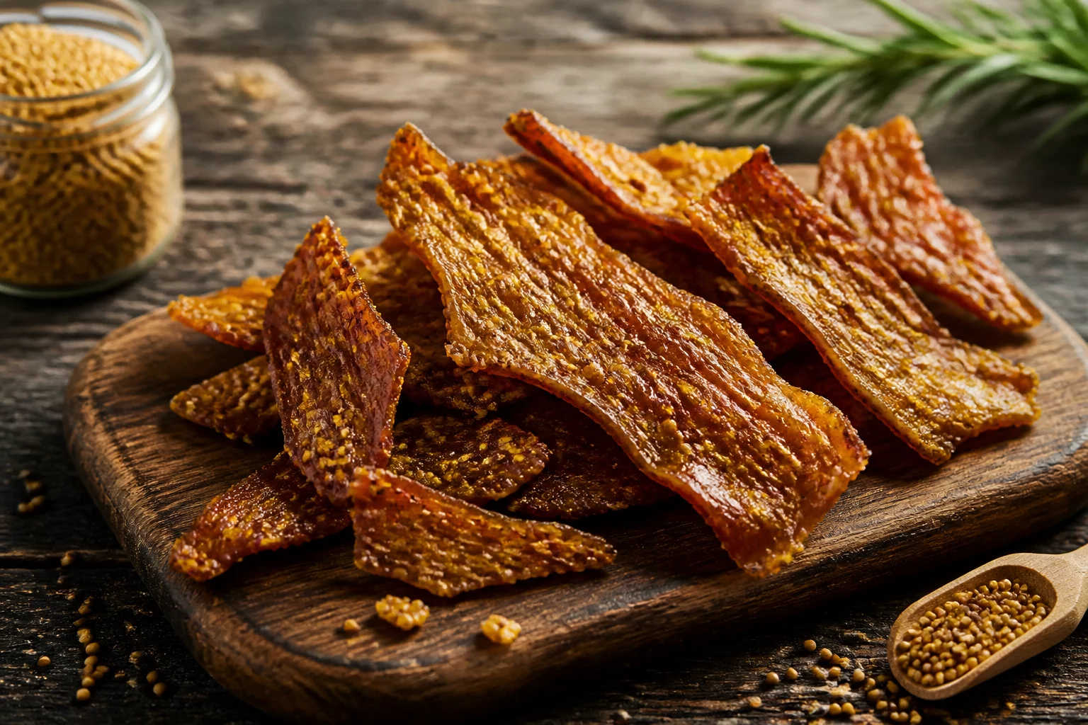 Mustard Glazed Jerky prepared with whole grain Dijon mustard