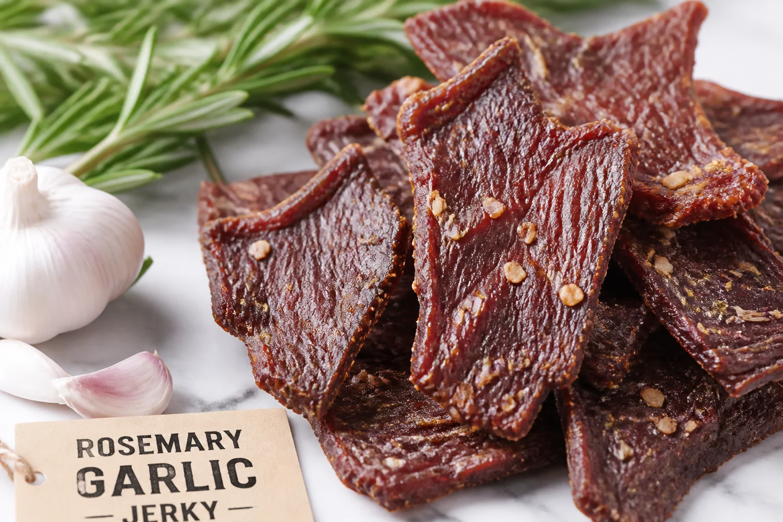 Rosemary Garlic Jerky with cracked wild herbs