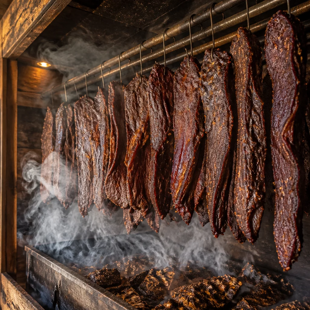 Real wood smokehouse process for craft jerky